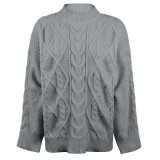 Women Retro Loose Half Turtleneck Twisted Sweater