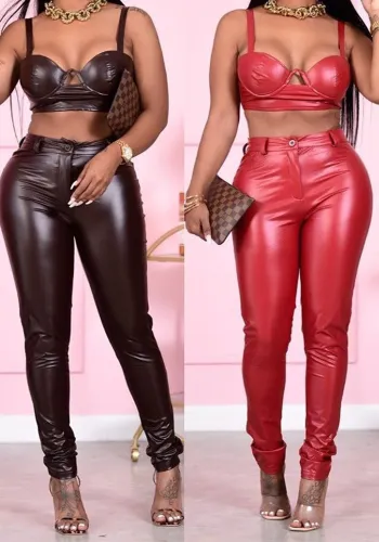 Women Chic Style Pu-Leather Trousers
