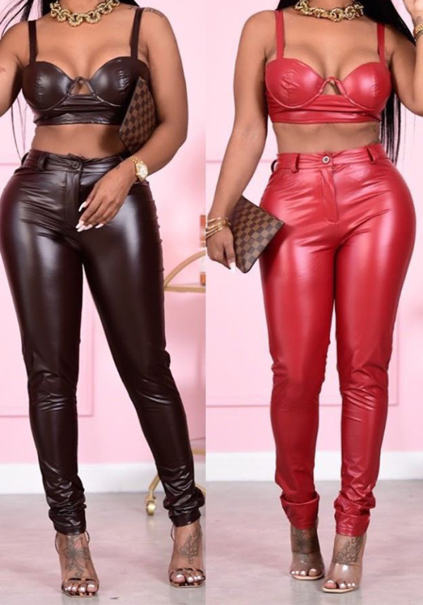 Women Chic Style Pu-Leather Trousers