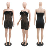Women Sexy Off Shoulder See-Through Sequin Dress