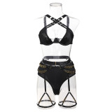 Women Crossover Lace-Up Sexy Lingerie Three-Piece