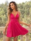 Women Sexy Sequin Pleated Crossover Camisole Dress