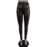 Women Chic Style Pu-Leather Trousers
