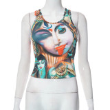 Women's Fall Casual Character Print Sleeveless Crop Tank Top Slim Camisole Top