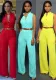 Women's Single Breasted Sleeveless High Waist Belted Wide Leg Jumpsuit