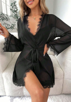Women's mesh see-through Robe lace sexy pajamas female sexy nightgown