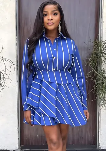 Fall High Waist Casual Turndown Collar Women's Shirt Dress