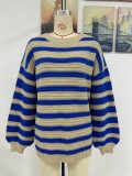 Autumn and winter striped knitting shirt Plus Size women's knitting Round Neck pullover sweater