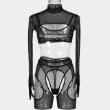 Summer clothes comfortable See-Through Mesh sleeved gloves sexy four-piece lingerie set