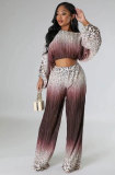 Autumn Set Leopard Printed Women's Fashion Casual Long Sleeve Off Shoulder Two-Piece Trousers Set