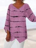 Autumn and Spring Women's Fashion Casual Stripe Printed V-neck Long Sleeve T-Shirt