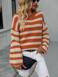 Autumn and winter striped knitting shirt Plus Size women's knitting Round Neck pullover sweater