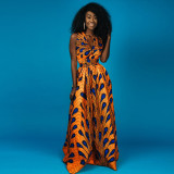 African Women Print Sexy Lace-Up Slit Dress