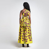 African Women Print Sexy Lace-Up Slit Dress