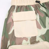 Women Mesh Pocket Patchwork Camo Skirt