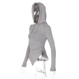 Women Fall Drawstring Pleated Irregular Hoodies