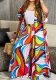 Women Casual Print Short Sleeve Loose Long Top and Trousers Two-Piece Set