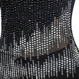 Women Solid mesh Beaded Long Sleeve Jumpsuit