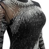 Women Solid mesh Beaded Long Sleeve Jumpsuit