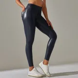 Tight Fitting High Waist Pocket Pu Leather Pants