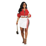Autumn And Winter Women's Color-Blocking Long-Sleeved Casual Two-Piece Skirt Set For Women