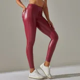 Tight Fitting High Waist Pocket Pu Leather Pants