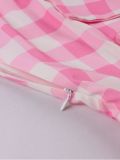 Women's Slim Waist Patchwork Sleeveless Pink Plaid Vintage A-Line Swing Dress