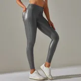 Tight Fitting High Waist Pocket Pu Leather Pants