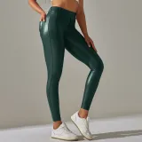 Tight Fitting High Waist Pocket Pu Leather Pants