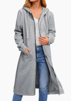 Herfst en winter damesmode chique effen kleur casual jas met capuchon, lange hoodies