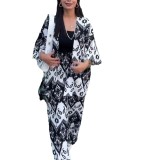 Women Fall Print Long Sleeve Top and Style Straight Leg Pant Two-Piece Set