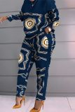 Women Casual Print Long Sleeve Top and Pants Two-Piece Set