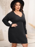Plus Size Women V-Neck Sweater Dress