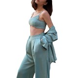 Women two-piece long-sleeved shirt and high-waisted straight-leg Pant