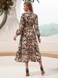 Women printed long-sleeved dress (without belt)