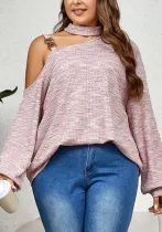 Women Clothing Slash Shoulder Sling Solid knitting Loose Top