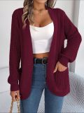 Women Casual Pocket Long Sleeve Knitting Cardigan Sweater