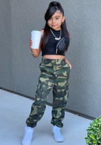 Girls Vest+ Camouflage Cargo Pant Two-Piece Set