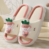Indoor Home Linen Sandals And Slippers Cute Cartoon Little Cow Non-Slip Linen Slippers
