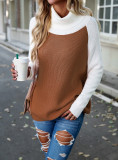 Women's Autumn Winter Contrasting Color Turtleneck Solid Color Sweater