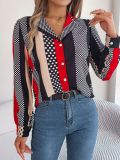 Autumn/Winter Career Chic Contrasting Polka Dot Turndown Collar Long Sleeve Shirt Women's Clothing