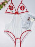 Sweet Nurse Cosplay Clothing Sexy Temptation Mesh Open Crotch One-Piece Sexy Lingerie Female