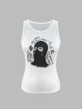 Women's Round Neck Slim Fit Fashion Print Crop Tank Top