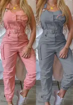 Women's Belt Sleeveless Overalls Cargo Jumpsuit