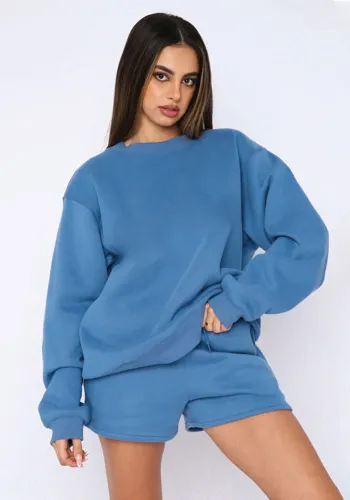 Fall Winter Solid Color Round Neck Pullover Long Sleeve Hoodies Women's Fashion Casual Shorts Two Piece Set