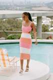 Women Summer Straps Striped Color Matching Low Back Lace-Up Knitting Dress
