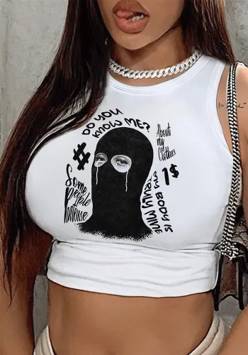 Women's Round Neck Slim Fit Fashion Print Crop Tank Top