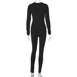 Fall Women's Fashion Zipper  Slim Solid Color Long Sleeve Jumpsuit