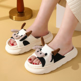 Indoor Home Linen Sandals And Slippers Cute Cartoon Little Cow Non-Slip Linen Slippers
