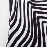 Fall Round Neck Long Sleeve Fashion Stripe Print Slim High Waist Maxi Dress